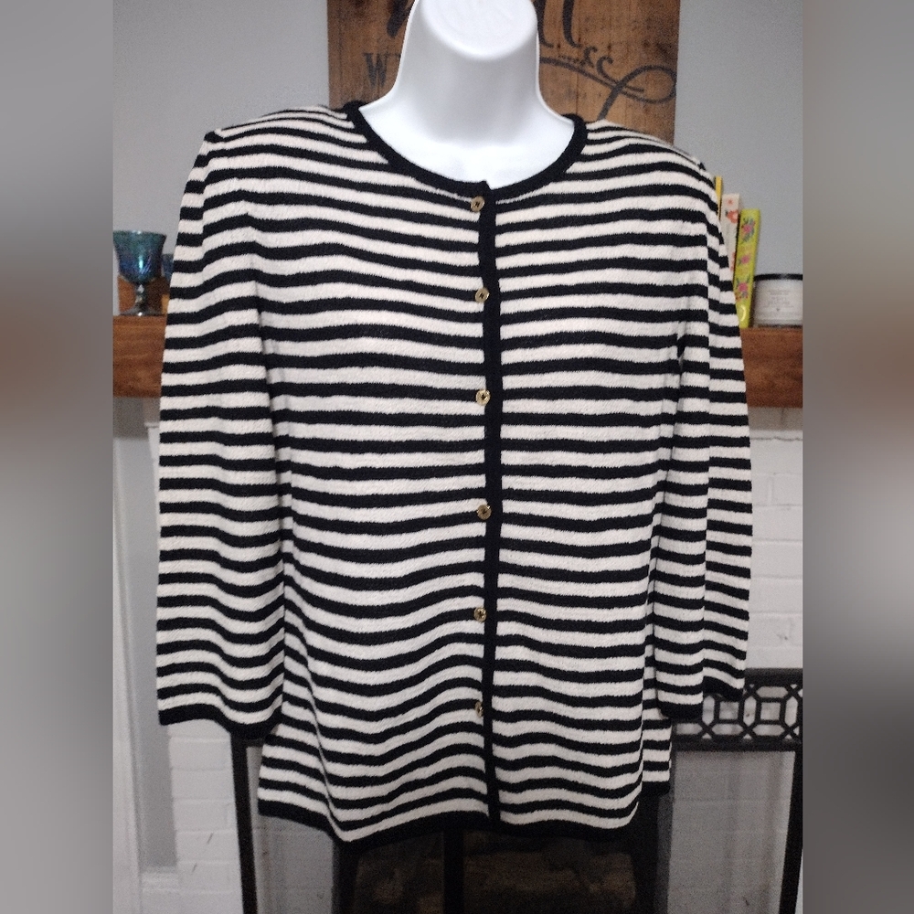 St. John Collection Vintage Striped Wool Blend Cardigan